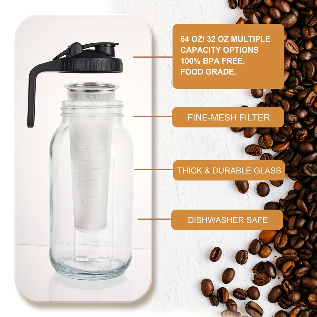 Chilled Coffee Brewer, Mason Jar Jug with a Cover