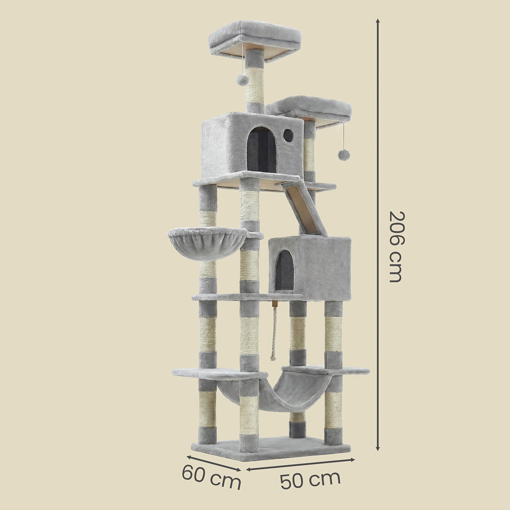 Cat Tree, 2 Perches, 81.1-Inch Large Cat Tower with 13 Scratching Posts, 3 Caves, Basket, Hammock, Pompoms, Multi-Level Plush Cat Condo for Indoor Cats