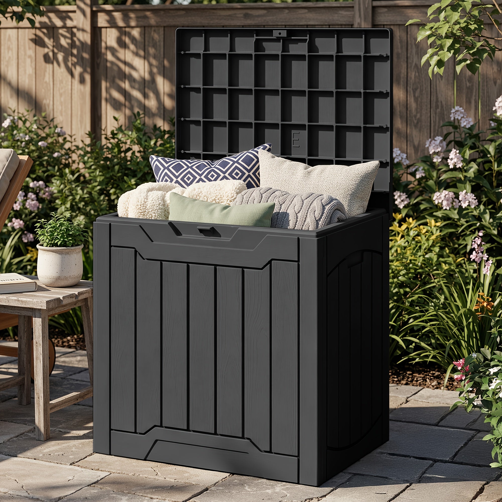 DWVO 51/80/150/180 Gallon Outdoor Storage Box, Waterproof Resin Deck Box, Patio Poolside Table And Bench, Weatherproof Storage Organizer for Garden Tools, Pool Supplies, Patio Additions