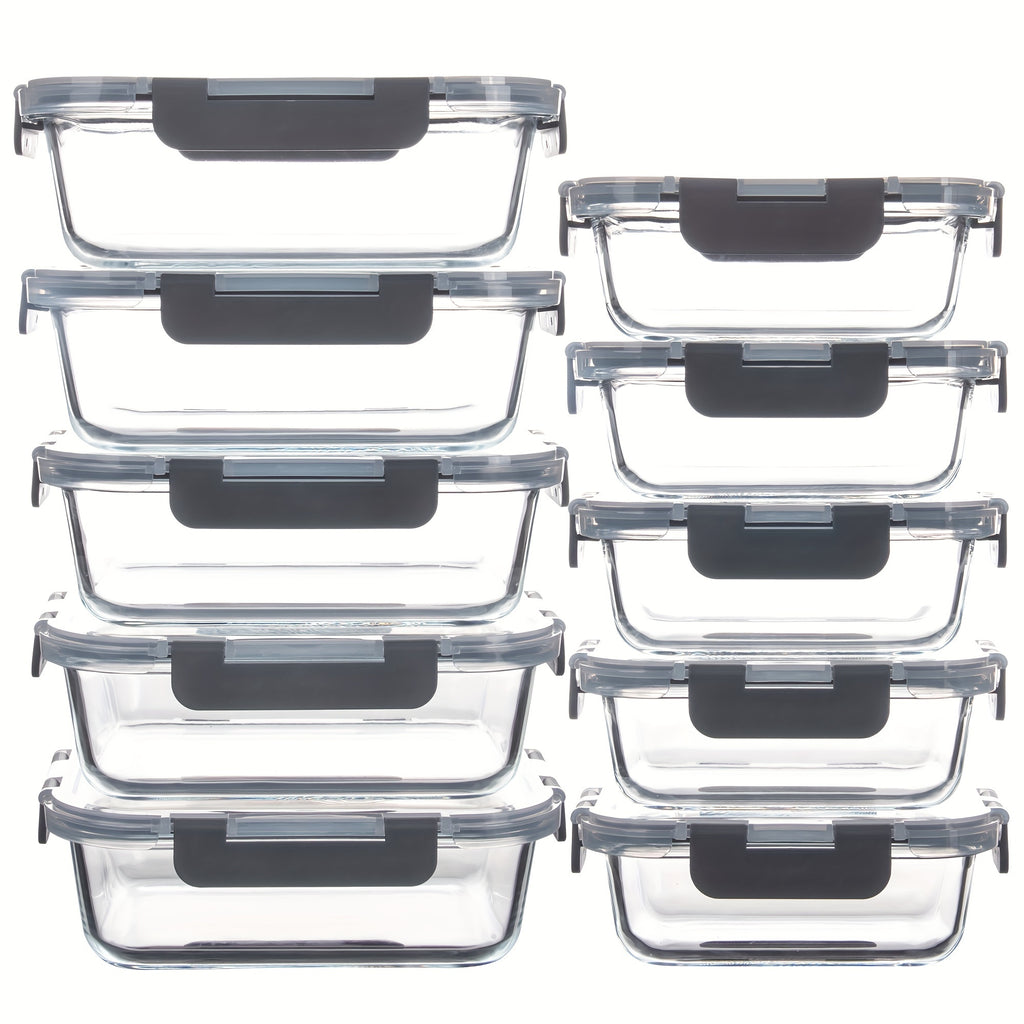 10-Pack Glass Food Storage Containers with Sealing Lids, Leak-Proof Meal Prep Containers with Lids, Dishwasher/Microwave/Fridge Safe