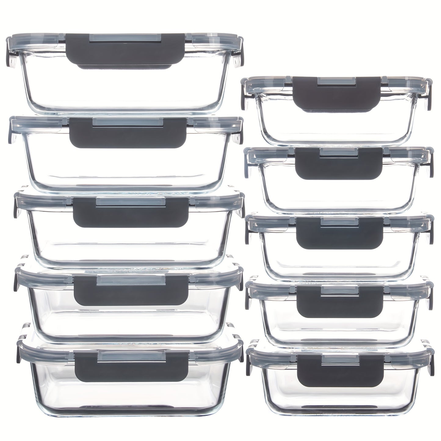 Glass Meal Prep Containers 10-Pack with Sealing Lids – Leak-Proof Food Storage Set, Dishwasher, Microwave & Fridge Safe, BPA-Free Kitchen Organizer for Lunch, Leftovers & Batch Cooking
