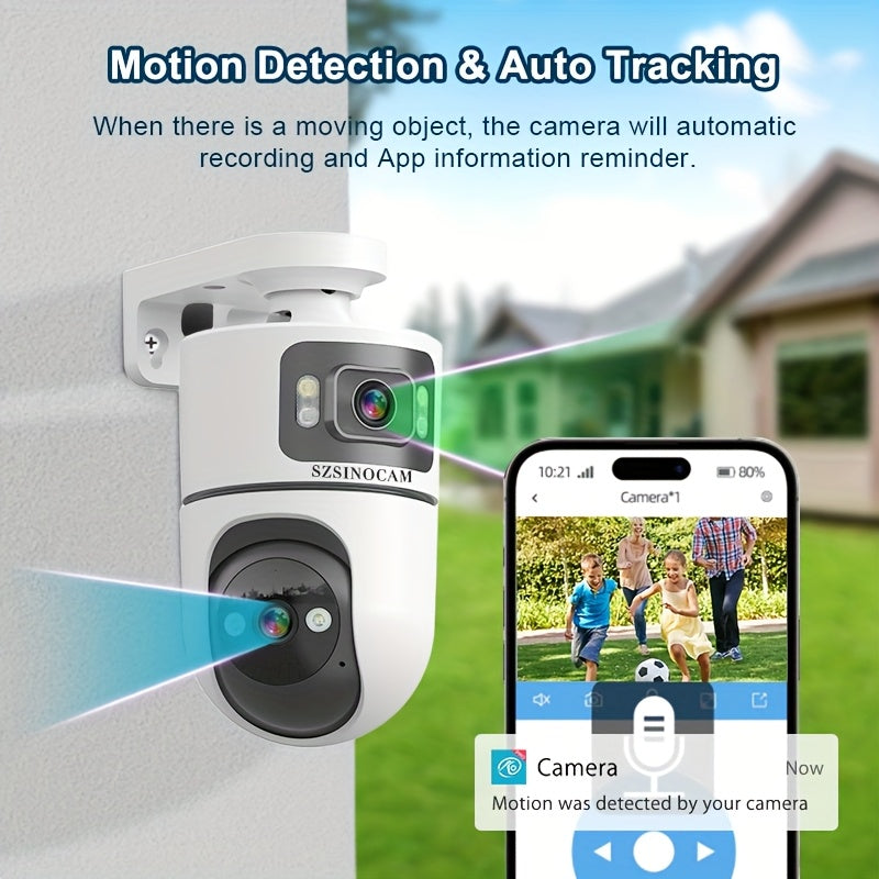 4K PTZ Dual-Lens Outdoor Security Camera with Spotlight Alarm, PIR Motion Detection, Full-Color Night Vision, 2-Way Audio, 360° Pan & Tilt, 24/7 Recording & NVR Compatible — U9 / Built-in Battery