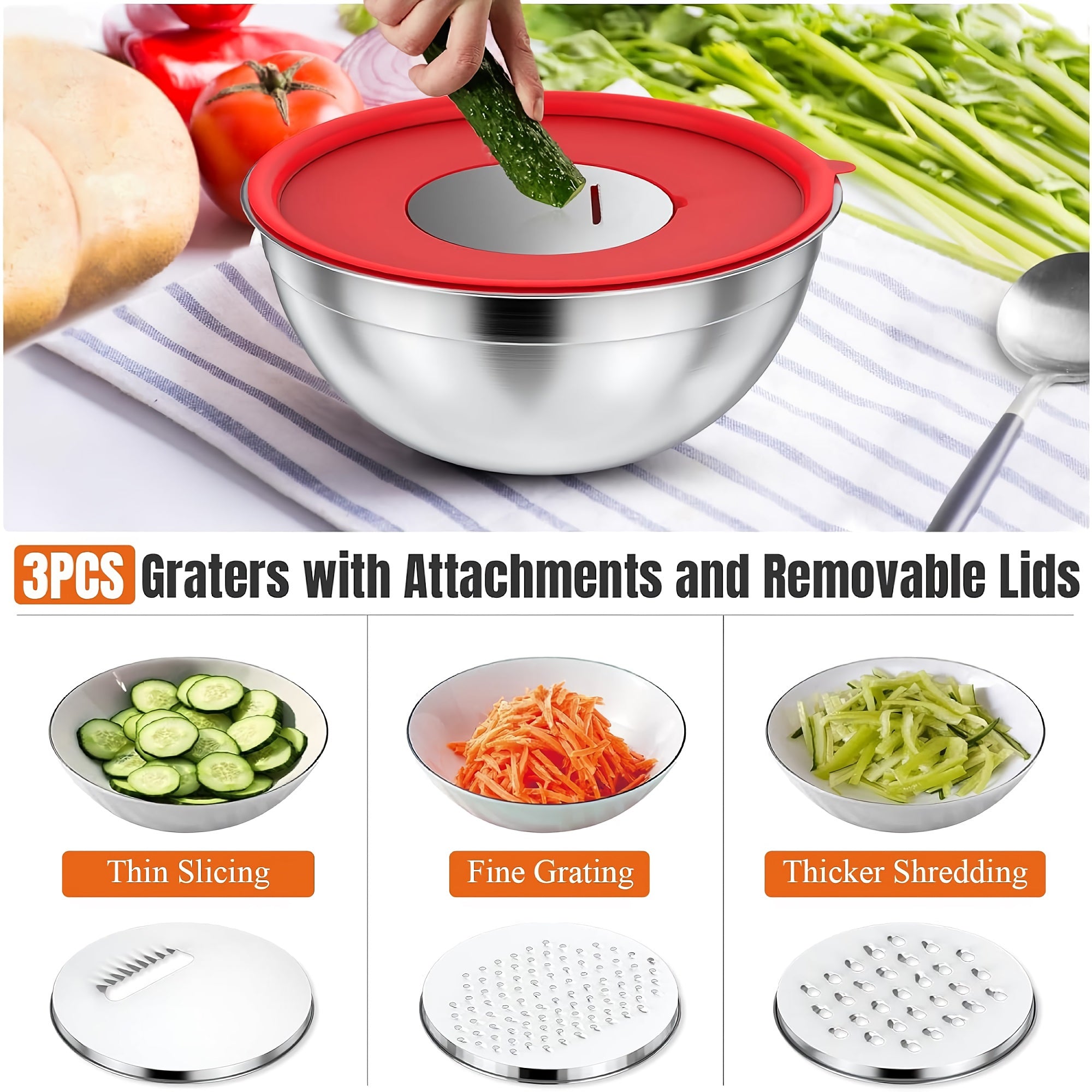 7pcs Stainless Steel Mixing Bowl Set, Multifunctional Stacking Mixing Bowls with Lids and Accessories for Home, Kitchen, Cooking - TU-JC-SLW003-US