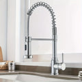 1pc Contemporary Kitchen Faucet with Pull Down Sprayer, Single Handle Single Hole High Arc Spring Commercial Monobloc Kitchen Sink Mixer Tap, 360° Universal Telescopic Splash-Proof Water Nozzle, Matte Black And Brushed Nickel