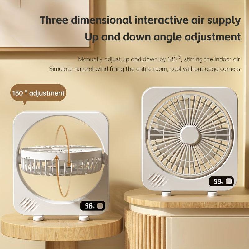 Five Speed Wind Speed Adjustment, Screen Can Display Battery Level, Manual 180 ° Adjustment Up And Down, Desktop USB Fan