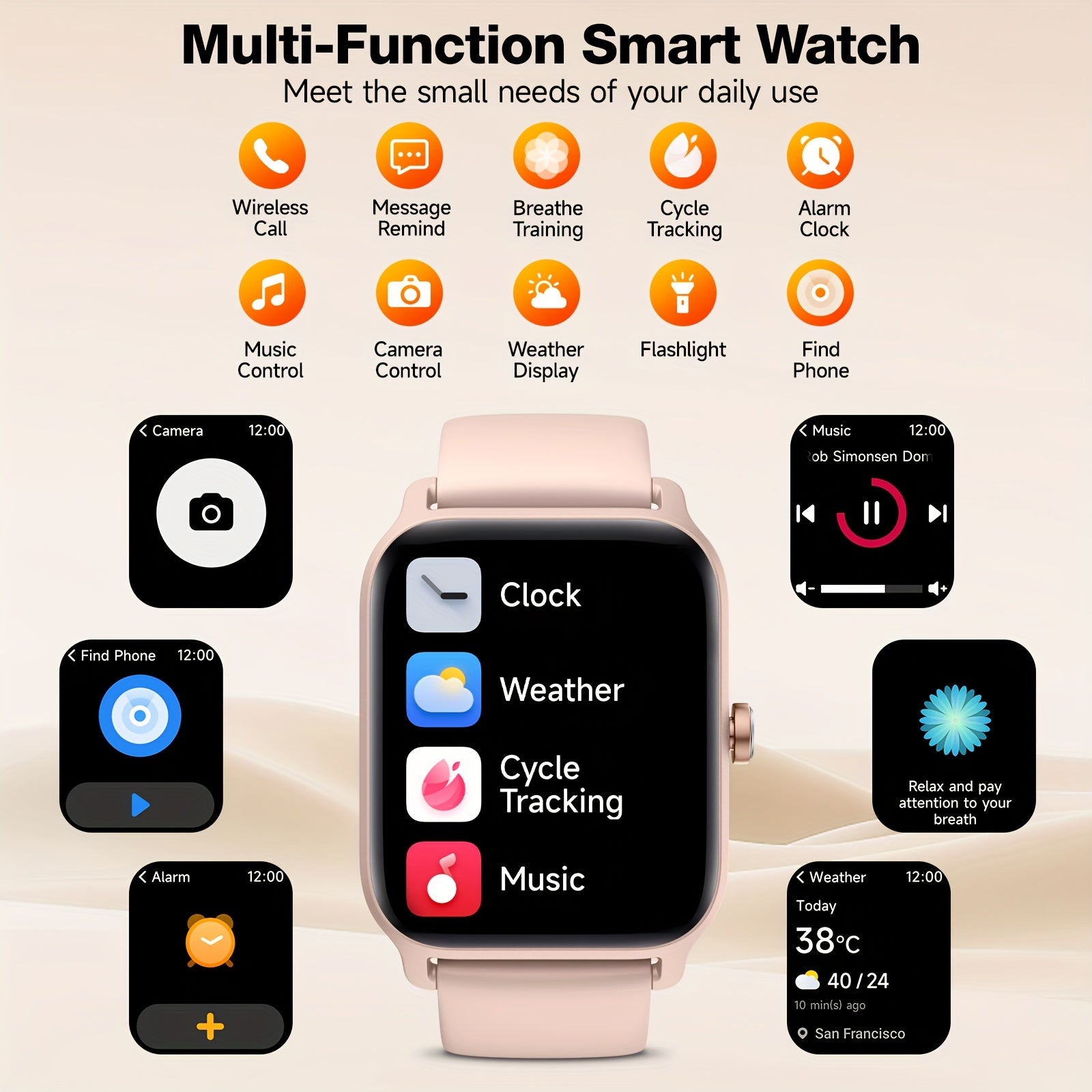 Mother'S Day Gift, FAWEIO Smartwatch For Women Men (Answer/Make Calls), 1.8" Full Touch HD Screen Smart Watch, Built-in Alexa, 100+ Sports Modes, WaterProof, Fitness Activity Tracker Pedometer, For IPhone & Android