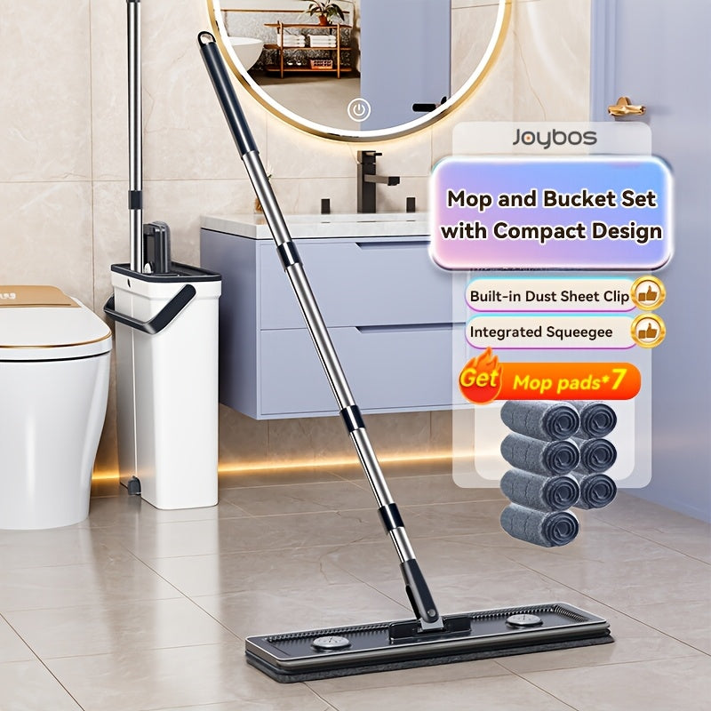 Compact Flat Mop and Bucket Set with Wringer – Hands-Free 360° Rotating Mop Head, 7 Washable Microfiber Pads, Wet Dry Mop for Apartment Hardwood Tile Floor & Walls