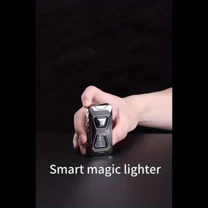 Voice-Controlled USB Rechargeable Butane Lighter with Dual Flame Modes & Knocking Ignition – Windproof, Adjustable Airflow, Gift Box Included, for BBQ, Baking, Kitchen & Outdoor Use (No Butane)