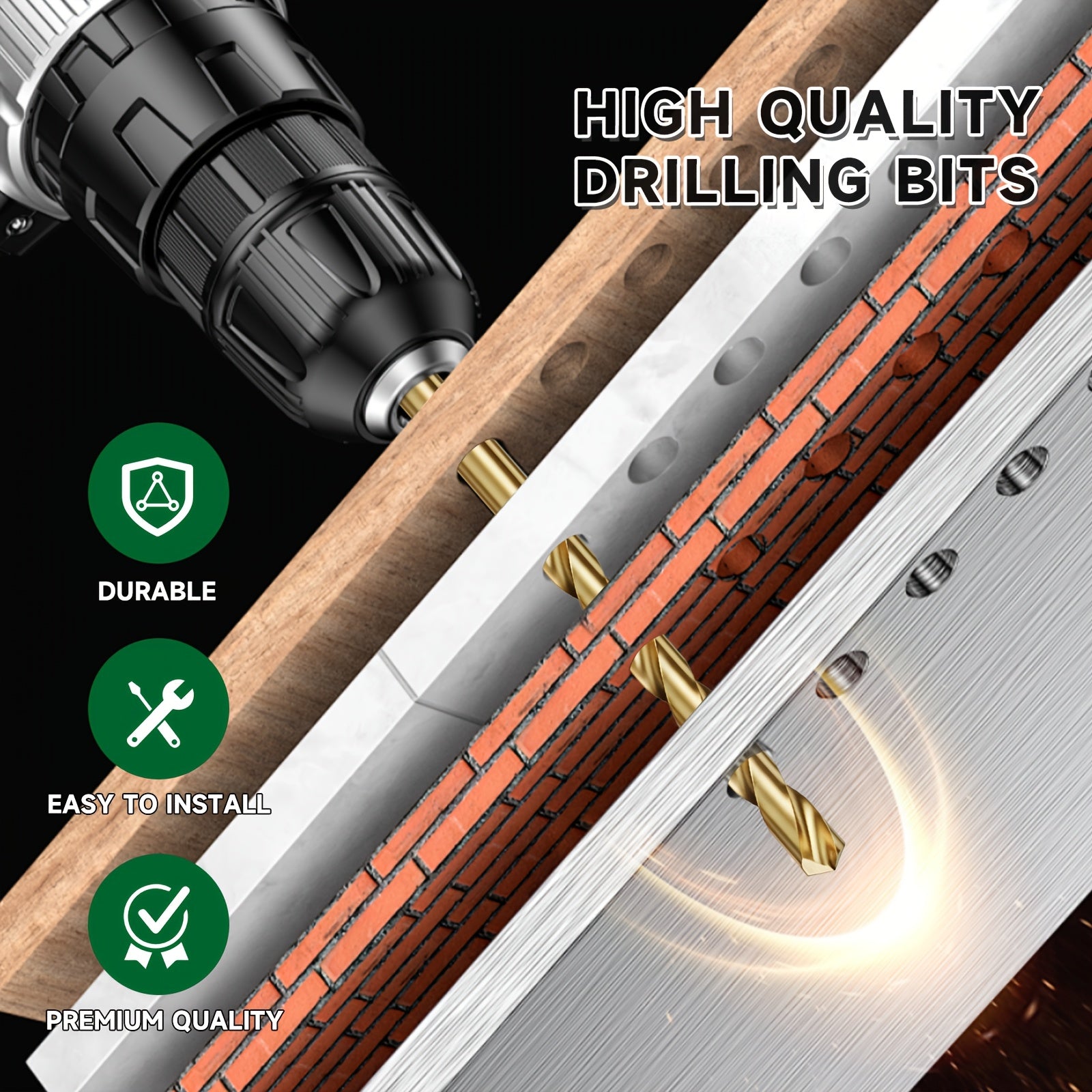 19pcs Coated Drill Bit Set, 1/16"-1/4" Sizes, Hex Shank with 135° Point Design, Quick Change, Sharp And Durable, Suitable for Wood, Metal, Plastic, And