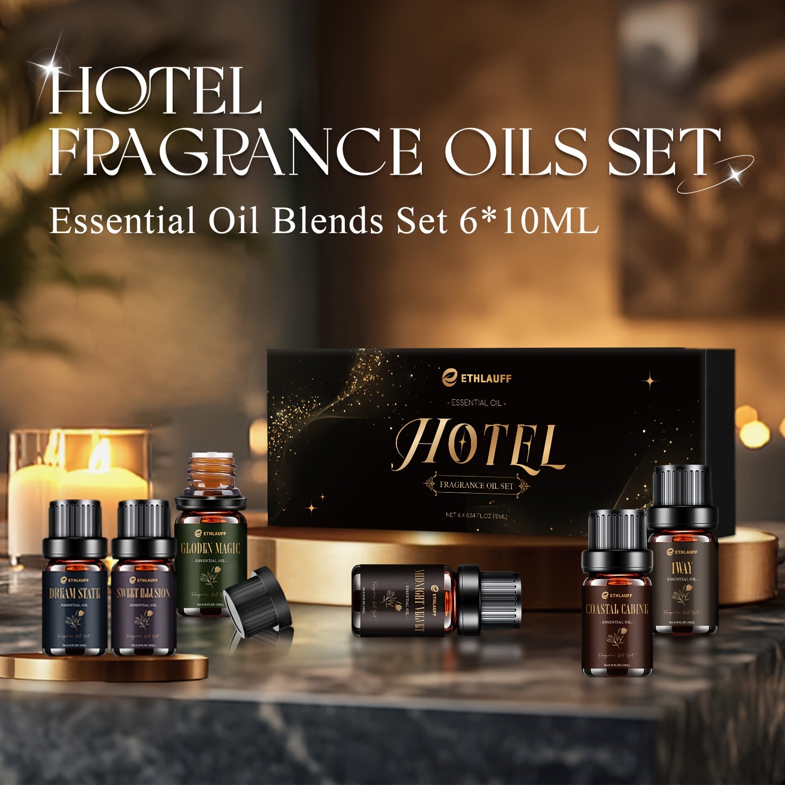 Hotel Essential Oils, Essential Oils for Massage, Hotel Collection Oil, Gifts for Women And Men, Luxury Essential Oil Set - 1 Way, Dream On, Cabana, Black Velvet