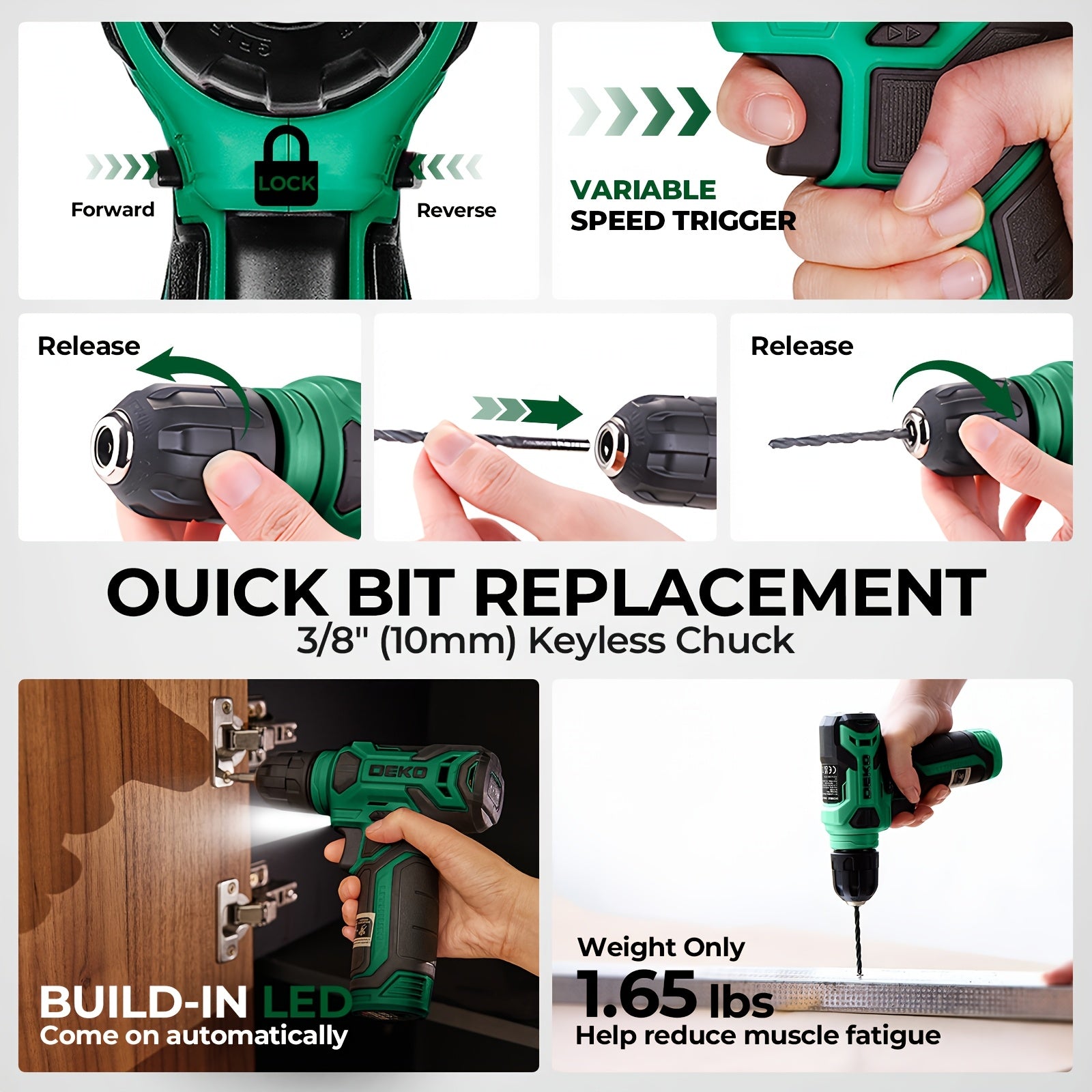 128pcs Household Tool Kit Set | with 8V Cordless Drill/Driver | 1.5Ah Rechargeable Battery | Portable | Power Tools Set | All-In-One Hand Tool Box | for Home Project, Garden, Camping, Office Maintenance | Craftsman'S Gift