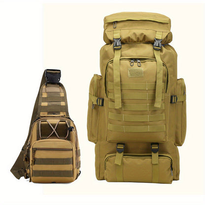 Tactical Hiking Backpack 2-Piece Set 80L Large Capacity with MOLLE System & Multiple Compartments – Camouflage Oxford Fabric Rucksack for Camping, Trekking & Outdoor Adventure | ShopVora CA