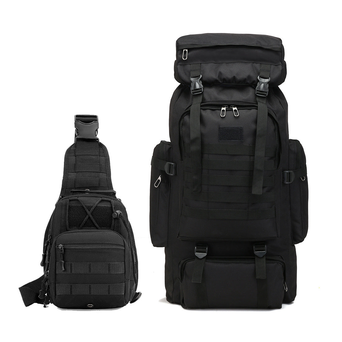 Tactical Hiking Backpack 2-Piece Set 80L Large Capacity with MOLLE System & Multiple Compartments – Camouflage Oxford Fabric Rucksack for Camping, Trekking & Outdoor Adventure | ShopVora CA