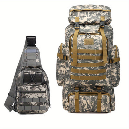 Tactical Hiking Backpack 2-Piece Set 80L Large Capacity with MOLLE System & Multiple Compartments – Camouflage Oxford Fabric Rucksack for Camping, Trekking & Outdoor Adventure | ShopVora CA
