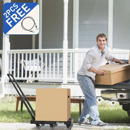 Folding Hand Truck 500 LB Heavy Duty Utility Dolly Platform Cart with 6 Wheels & 2 Elastic Ropes – Portable Luggage Cart for Moving, Shopping, Office, Warehouse & Garden Use | Black | ShopVora CA
