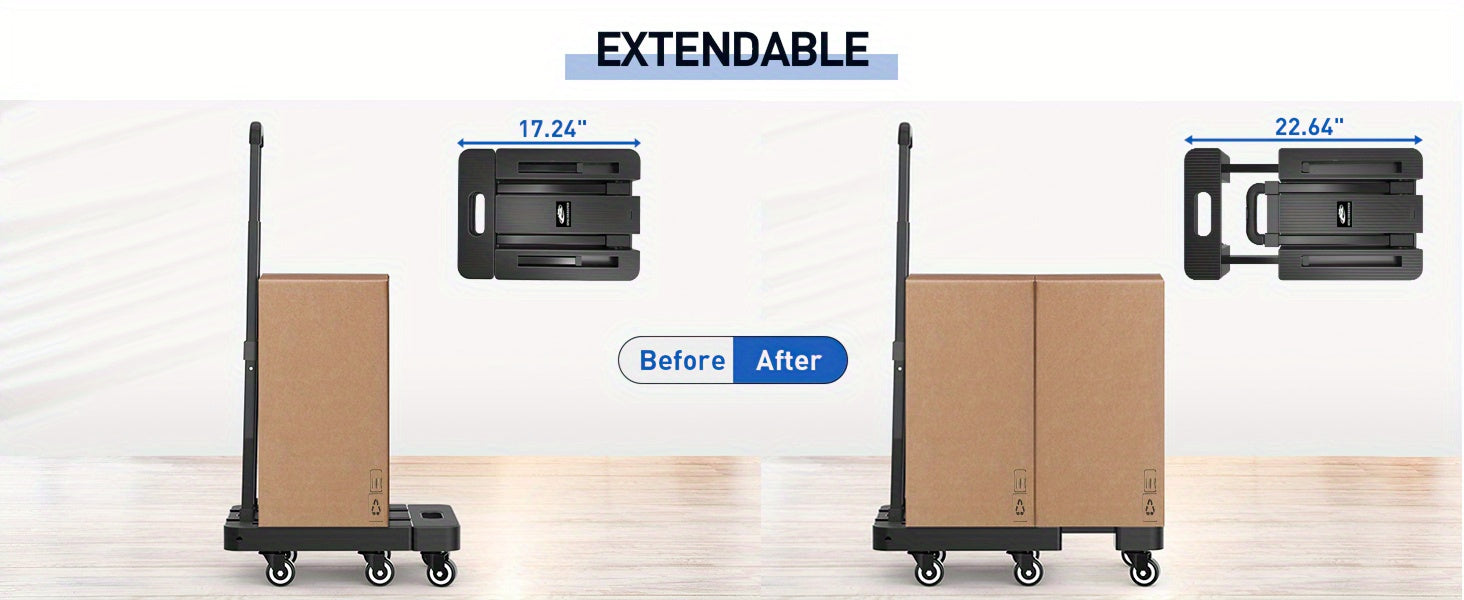 SPACEKEEPER Folding Hand Truck, 500 LB Heavy Duty Luggage Cart, Utility Dolly Platform Cart with 6 Wheels And 2 Elastic Ropes for Luggage, Travel, Moving, Shopping, Office Use, Black