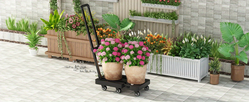 SPACEKEEPER Folding Hand Truck, 500 LB Heavy Duty Luggage Cart, Utility Dolly Platform Cart with 6 Wheels And 2 Elastic Ropes for Luggage, Travel, Moving, Shopping, Office Use, Black