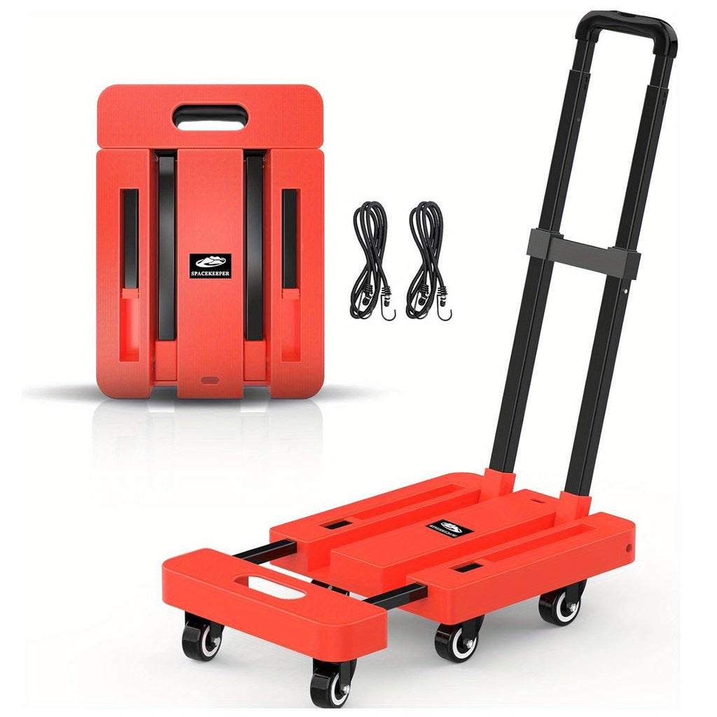 Folding Hand Truck 500 LB Heavy Duty Utility Dolly Platform Cart with 6 Wheels & 2 Elastic Ropes – Portable Luggage Cart for Moving, Shopping, Office, Warehouse & Garden Use | Black | ShopVora CA