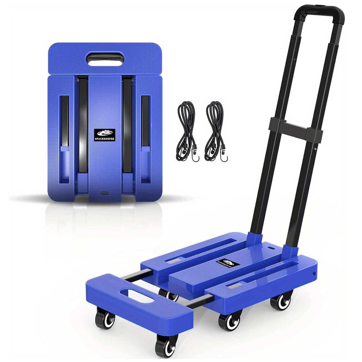 Folding Hand Truck 500 LB Heavy Duty Utility Dolly Platform Cart with 6 Wheels & 2 Elastic Ropes – Portable Luggage Cart for Moving, Shopping, Office, Warehouse & Garden Use | Black | ShopVora CA