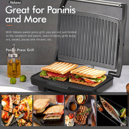 Panini Press Grill & Sandwich Maker 1200W - Non-Stick Electric Indoor Grill with Removable Drip Tray, 11x9 Inch Large Cooking Surface, Stainless Steel, Easy to Clean