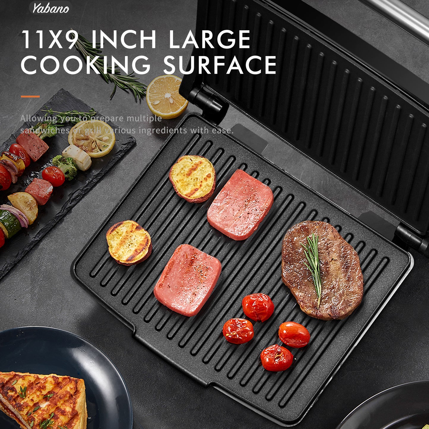 Panini Press Grill & Sandwich Maker 1200W - Non-Stick Electric Indoor Grill with Removable Drip Tray, 11x9 Inch Large Cooking Surface, Stainless Steel, Easy to Clean