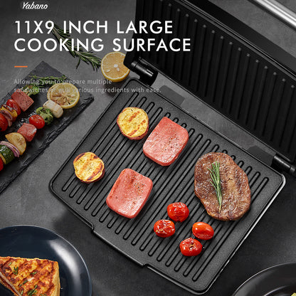 Panini Press Grill & Sandwich Maker 1200W - Non-Stick Electric Indoor Grill with Removable Drip Tray, 11x9 Inch Large Cooking Surface, Stainless Steel, Easy to Clean