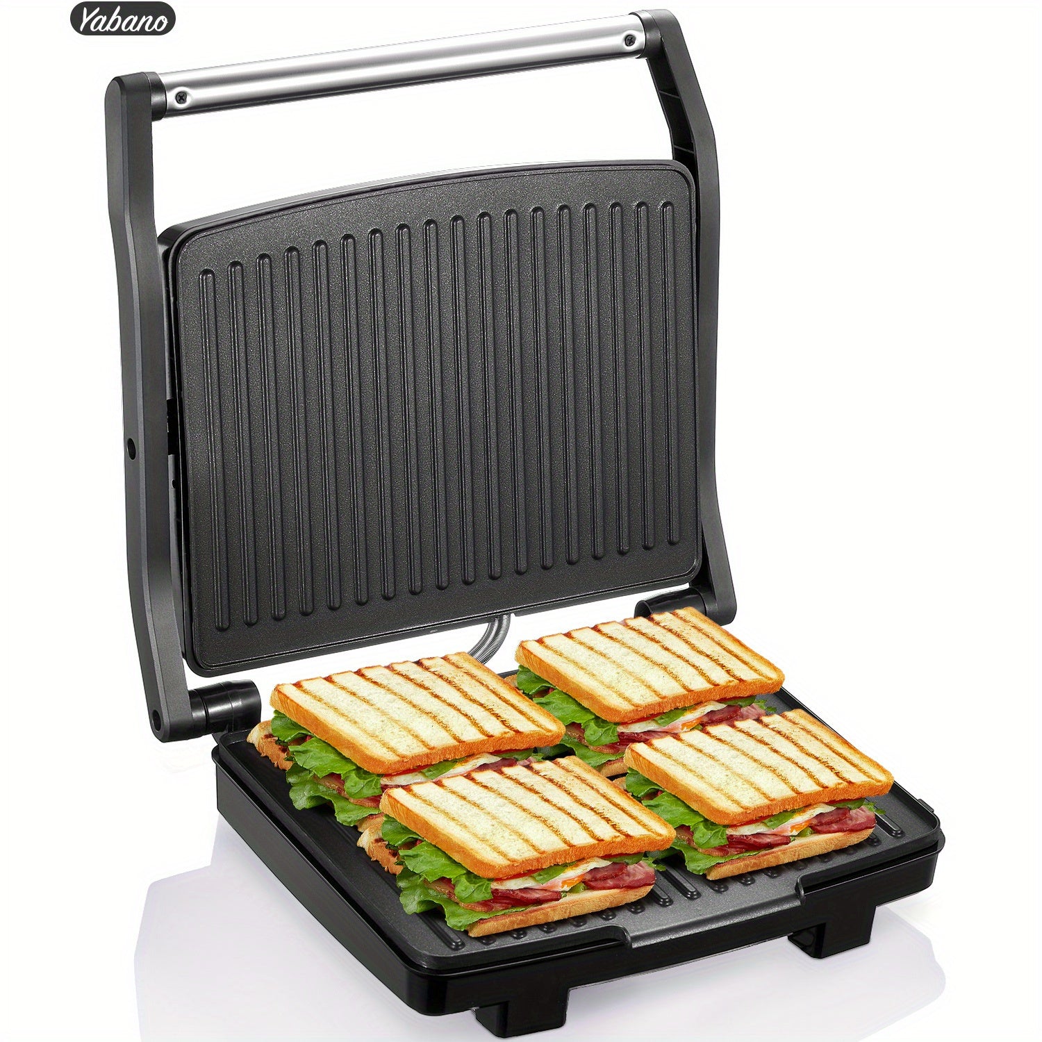 Panini Press Grill, Gourmet Sandwich Maker, Electric Indoor Grill with Non-Stick Cooking Plate And Removable Drip Tray, Easy to Clean, Stainless Steel