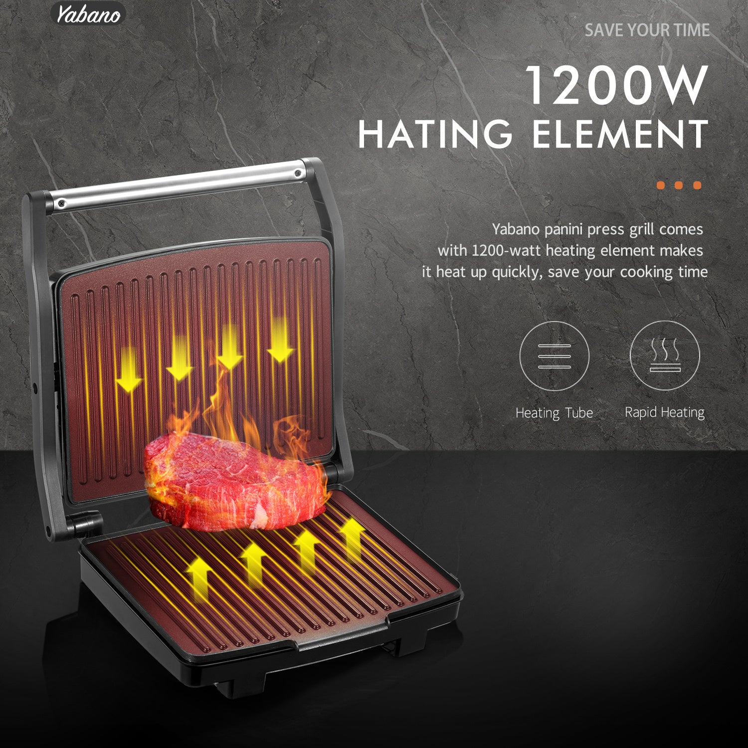 Panini Press Grill, Gourmet Sandwich Maker, Electric Indoor Grill with Non-Stick Cooking Plate And Removable Drip Tray, Easy to Clean, Stainless Steel