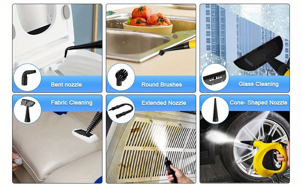 Handheld Steam Cleaner, Portable Pressurized Multi-Surface Steamer with 12pcs Accessory, Multi-Purpose Steam Cleaner for Floor, Windows, Upholstery, Kitchen, Couch, Car Seats