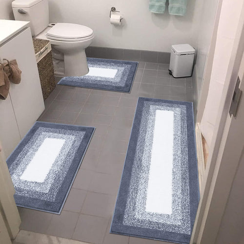 Bathroom Rugs Set 3 Piece Non Slip Ultra Soft Microfiber Bath Mats - Absorbent Plush Bath Rugs with U-Shaped Contour Toilet Mat, Machine Washable