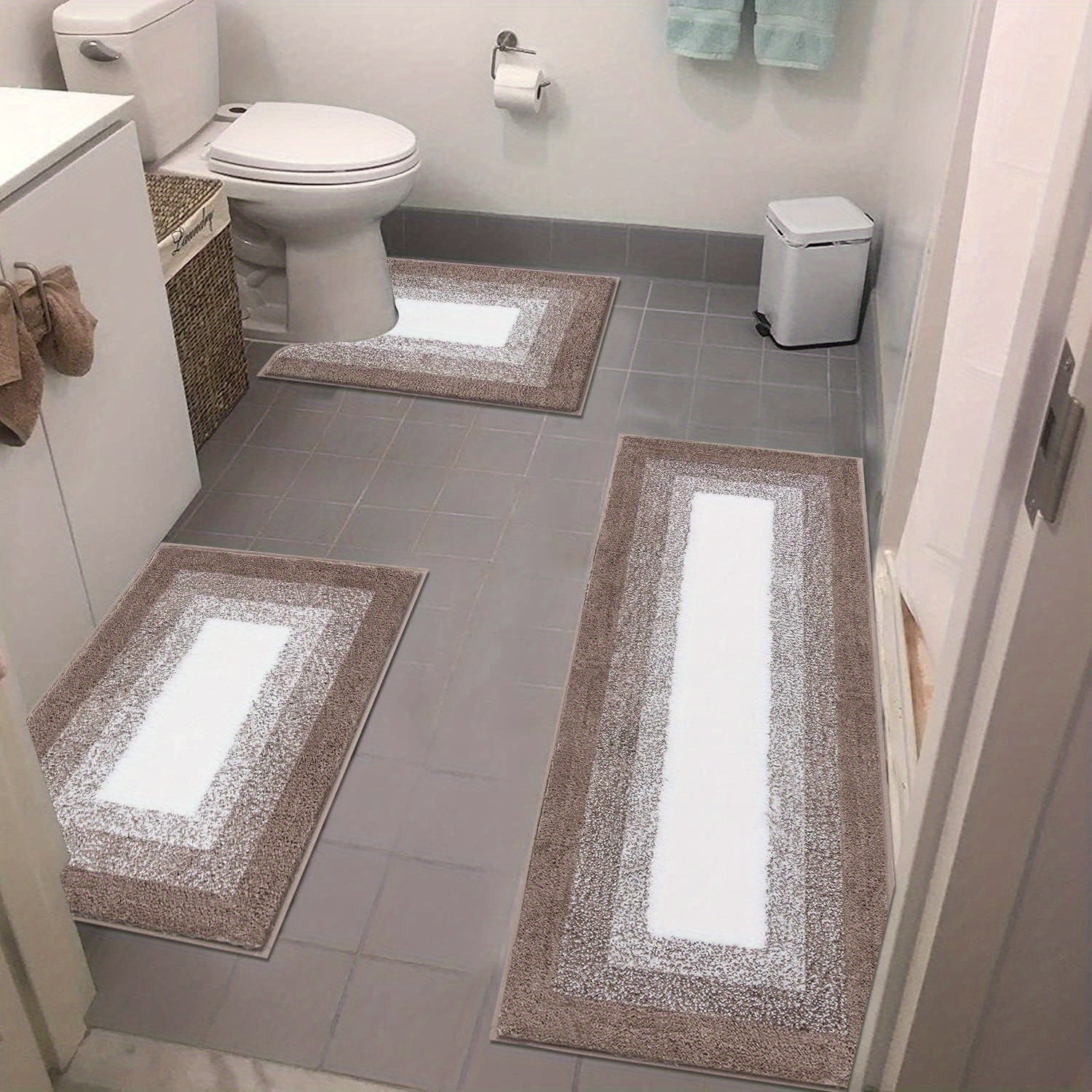 Bathroom Rugs Set 3 Piece Non Slip Ultra Soft Microfiber Bath Mats - Absorbent Plush Bath Rugs with U-Shaped Contour Toilet Mat, Machine Washable