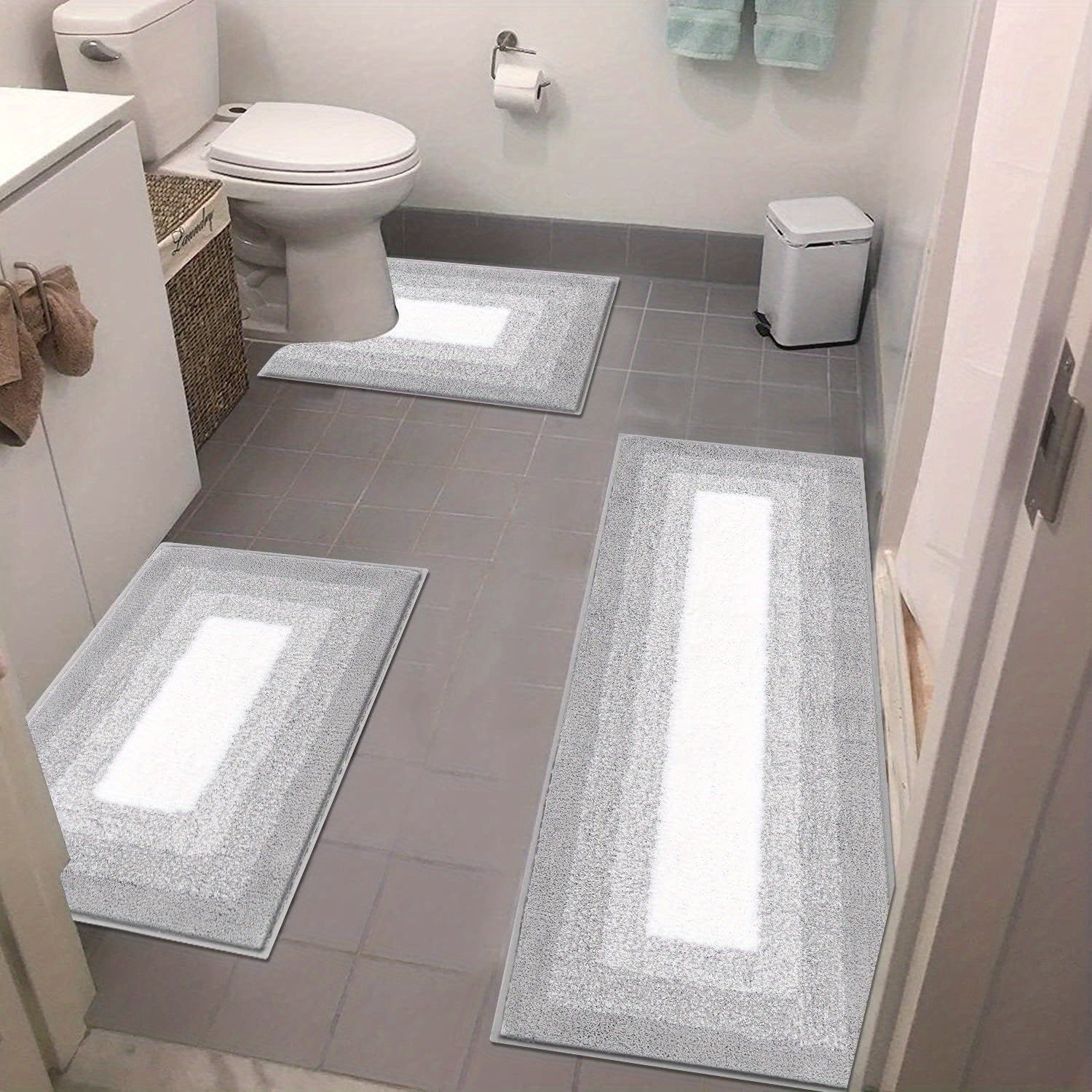 Bathroom Rugs Set 3 Piece Non Slip Ultra Soft Microfiber Bath Mats - Absorbent Plush Bath Rugs with U-Shaped Contour Toilet Mat, Machine Washable