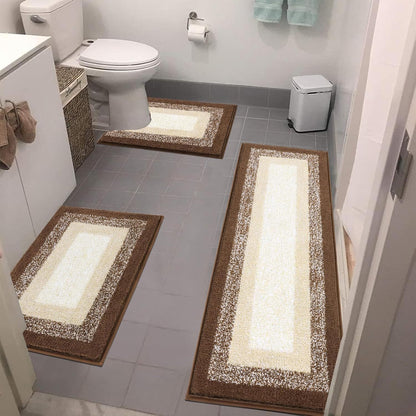 Bathroom Rugs Set 3 Piece Non Slip Ultra Soft Microfiber Bath Mats - Absorbent Plush Bath Rugs with U-Shaped Contour Toilet Mat, Machine Washable
