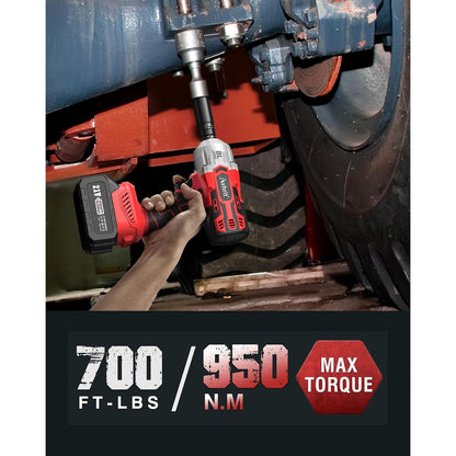 950N.m (700Ft-Lbs) Cordless Impact Wrench 1/2" Brushless – 2x4000mAh Batteries, Fast Charger, 4 Sockets & Storage Case, High-Torque Electric Impact Gun for Car Tires Trucks & Heavy-Duty Use, Canada