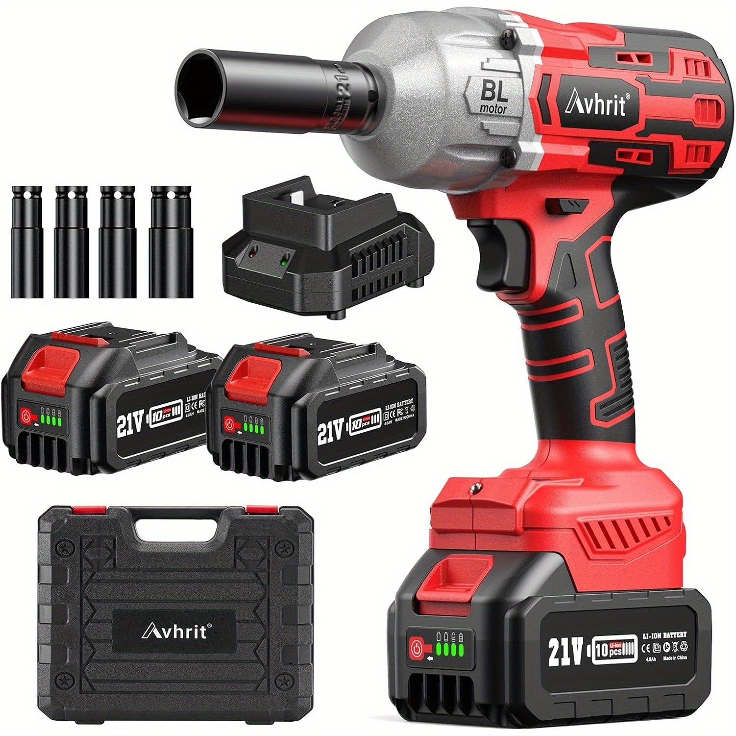 950N.m (700Ft-Lbs) Cordless Impact Wrench 1/2" Brushless – 2x4000mAh Batteries, Fast Charger, 4 Sockets & Storage Case, High-Torque Electric Impact Gun for Car Tires Trucks & Heavy-Duty Use, Canada