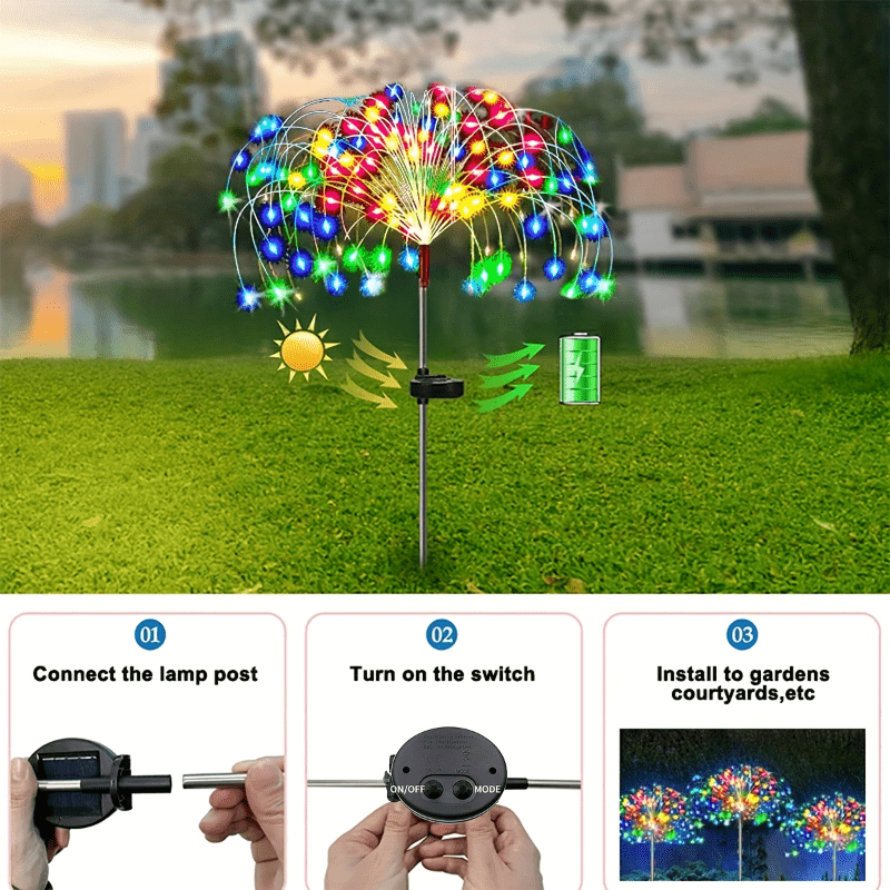 520LED Solar Garden Lights Solar Firework Lights, 8Mode Lighting Solar Lights Outdoor Intelligent Light Smart Sensor Switch for Garden Patio Walkway Pathway Party Wedding Decorative 420/280/90LED