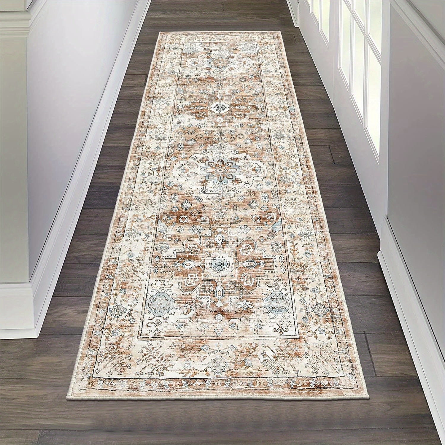 Washable Boho Runner Rug with Non-Slip Rubber Backing – Soft Farmhouse Hallway Carpet for Entryway, Kitchen, Laundry Room & Bathroom | Multiple Sizes | ShopVora CA