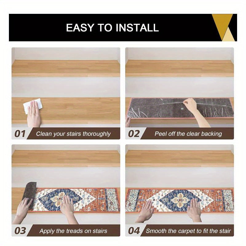 Non-Slip Carpet Stair Treads 15-Pack — 8"x30" Self-Adhesive Stair Runner Pads for Wooden Steps, Reusable Indoor Outdoor Staircase Step Rugs