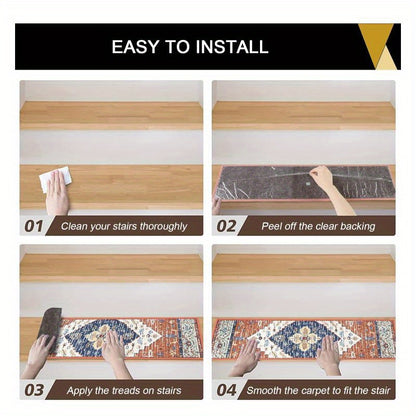 Non-Slip Carpet Stair Treads 15-Pack — 8"x30" Self-Adhesive Stair Runner Pads for Wooden Steps, Reusable Indoor Outdoor Staircase Step Rugs