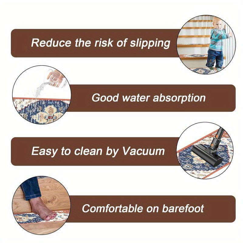Carpet Stair Treads 15pcs 8"x30" Self Adhesive Staircase Step Treads Non Slip Stair Runner for Wooden Steps Indoor Outdoor Stairway Carpet Reusable Stair Rugs