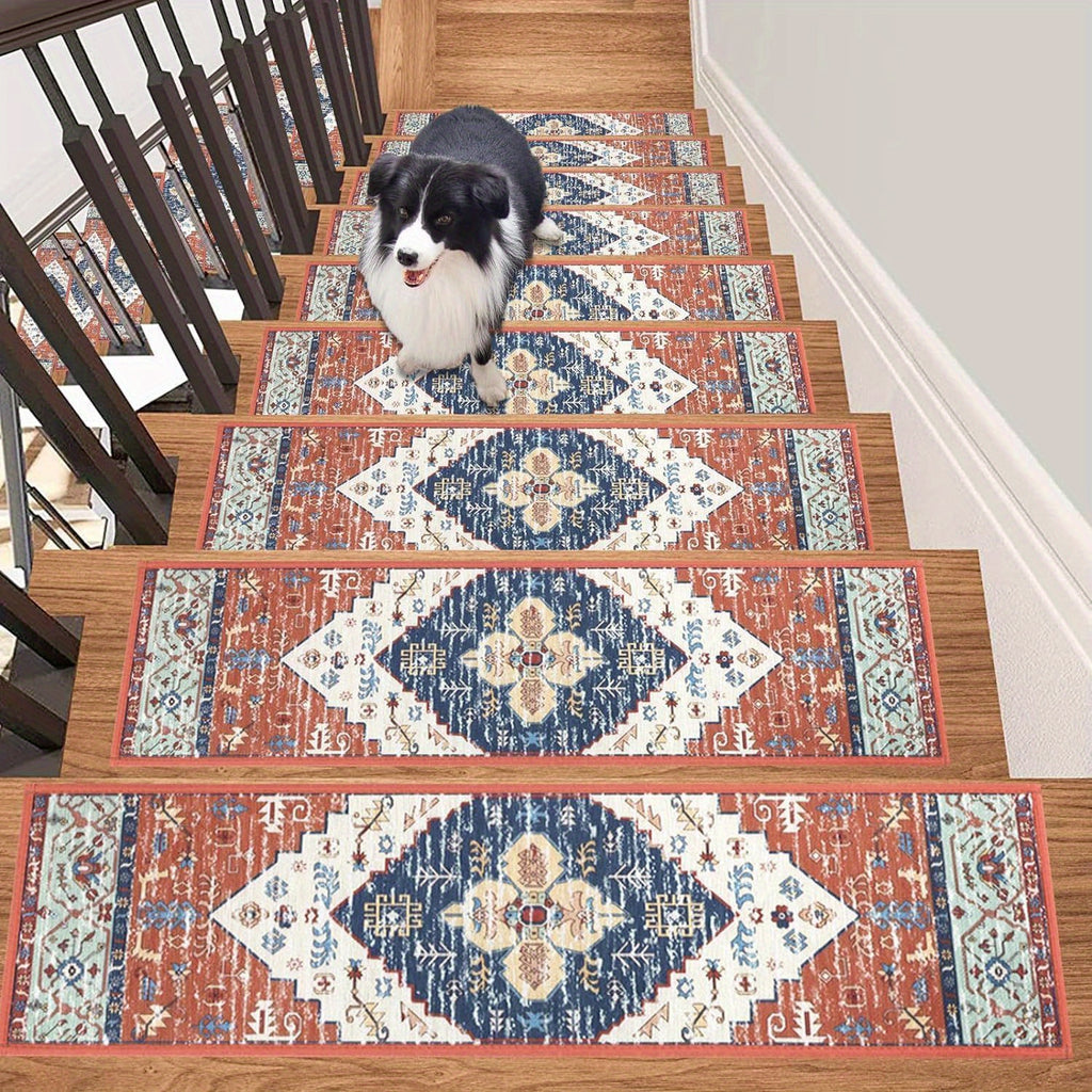 Carpet Stair Treads 15pcs 8"x30" Self Adhesive Staircase Step Treads Non Slip Stair Runner for Wooden Steps Indoor Outdoor Stairway Carpet Reusable Stair Rugs