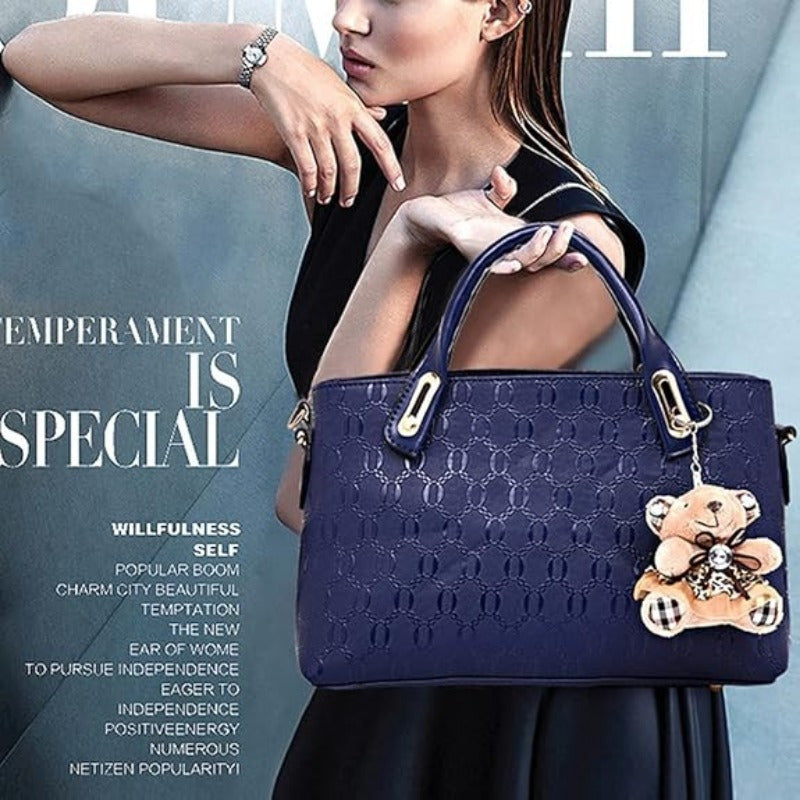 4pcs Retro Fashion Embossed Women'S Bag, Simple Large Capacity Tote Bag, Casual Versatile Single Shoulder Crossbody Bag, A Random Bear Pendant, Portable Handbag, Suitable For Daily Commuting, Travel For Best Birthday Gifts
