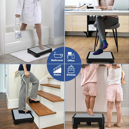 Non-Slip Step Stool with Adjustable Height & Anti-Slip Rubber Mat – 550 lb Capacity, Portable Polypropylene Mobility Aid for Elderly, Bathroom, Bed, Car, Stairs & Doorways | Indoor Outdoor Use