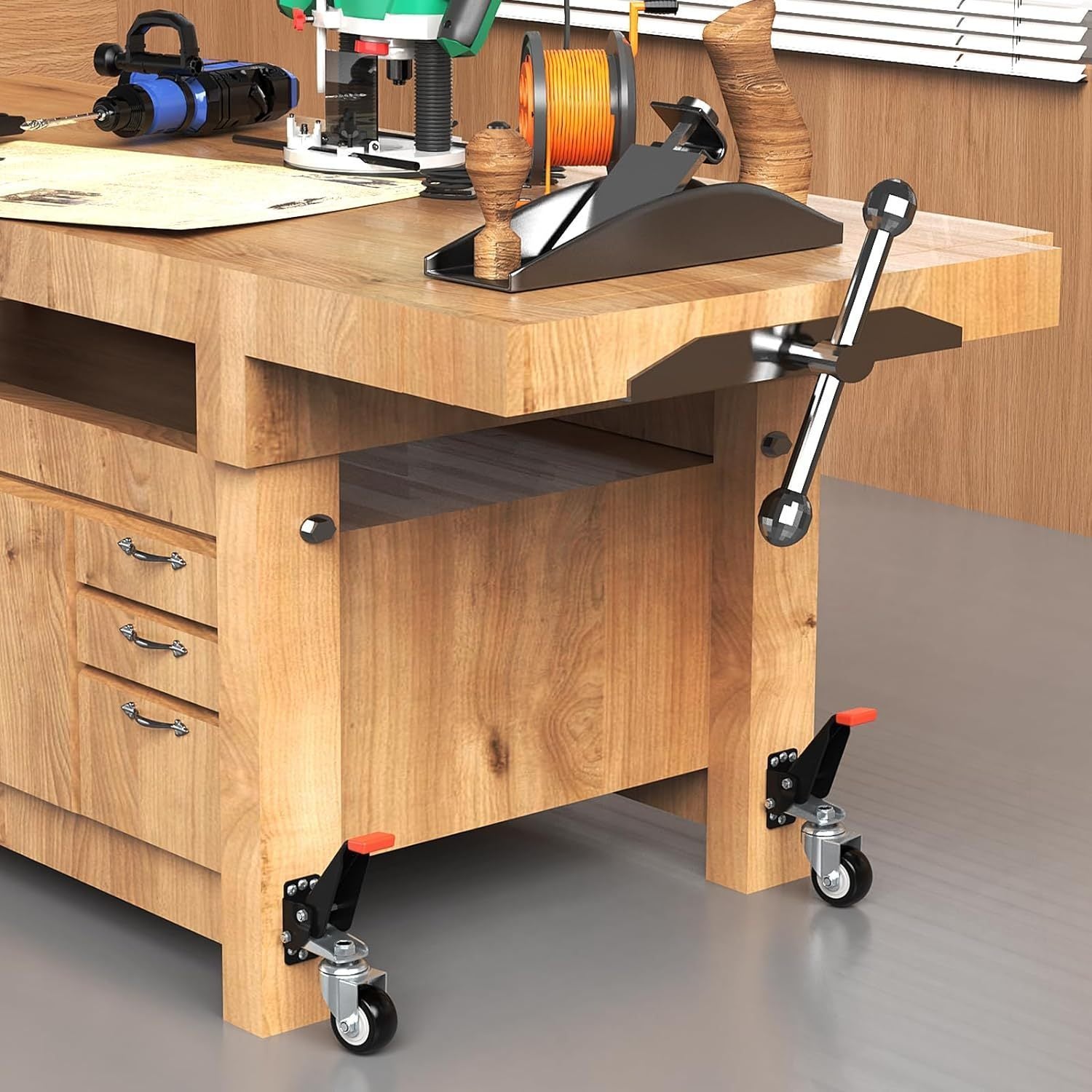4pcs workbench caster kit includes extendable casters, which are heavy-duty and specifically designed for workbench machinery and tables.