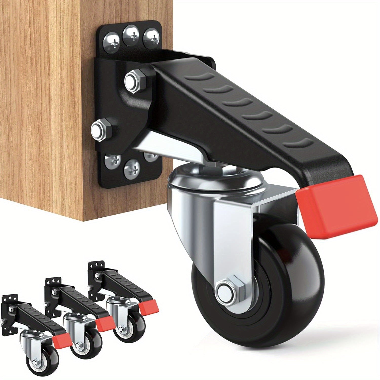 Heavy-Duty Workbench Caster Kit 4pcs with Extendable Retractable Casters for Workbench Machinery Tables – Easy Mobility & Locking Wheels for Workshop Garage