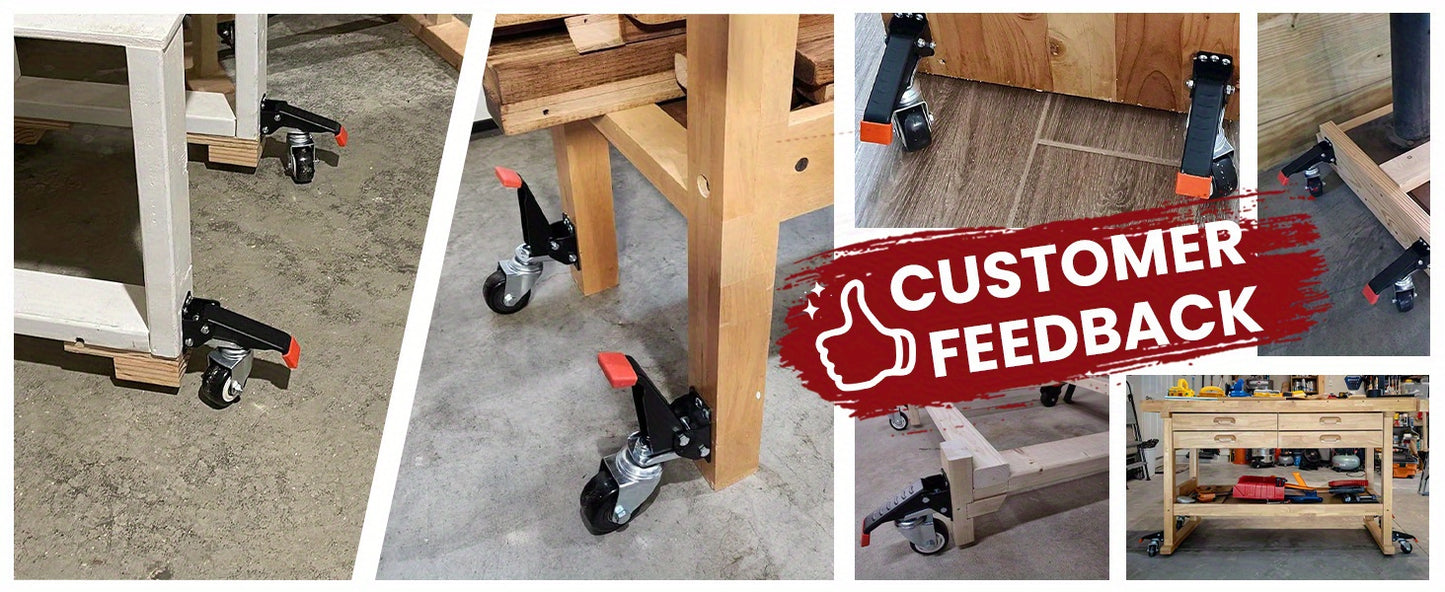 Heavy-Duty Workbench Caster Kit 4pcs with Extendable Retractable Casters for Workbench Machinery Tables – Easy Mobility & Locking Wheels for Workshop Garage