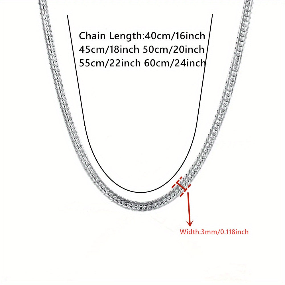 925 Sterling Silver Snake Chain Necklace, 2mm Snake Bone Men's Fashion Necklace