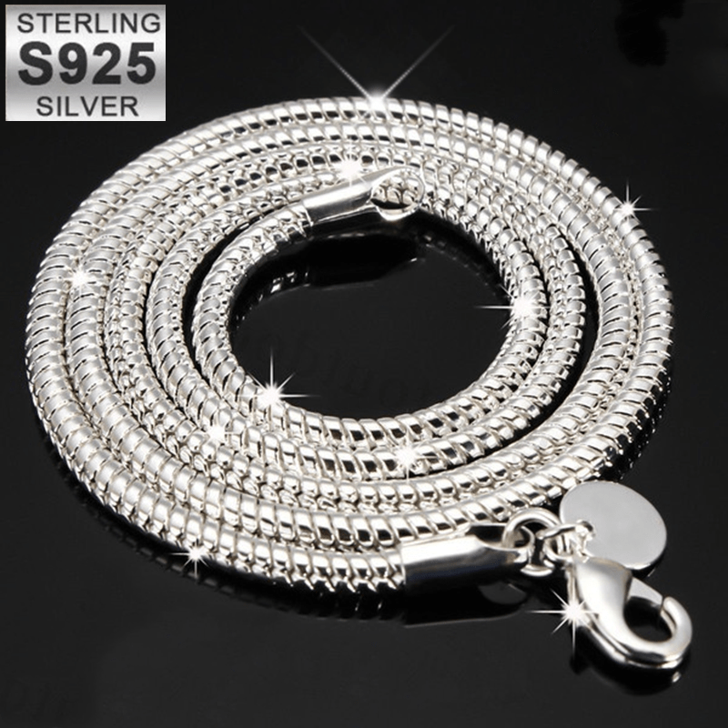 925 Sterling Silver Snake Chain Necklace, 2mm Snake Bone Men's Fashion Necklace