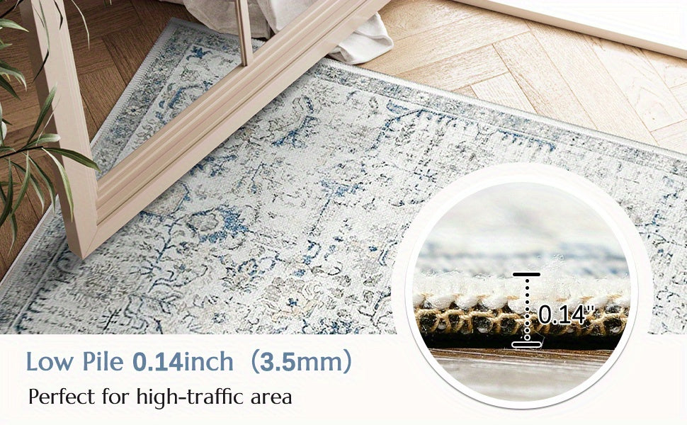 Vintage Boho Distressed Floral Area Rug – Machine Washable, Non-Slip Backing, Stain Resistant – Retro Oversized Accent Carpet for Living Room, Bedroom, Kitchen & Dining Room