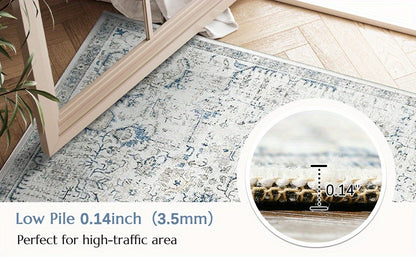Vintage Boho Distressed Floral Area Rug – Machine Washable, Non-Slip Backing, Stain Resistant – Retro Oversized Accent Carpet for Living Room, Bedroom, Kitchen & Dining Room